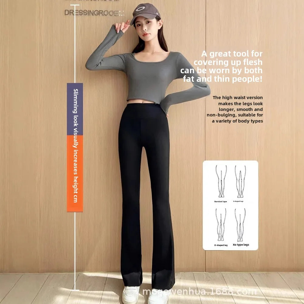 Women's High-Waisted Fleece-Lined Bell-Bottom Pants Autumn/Winter New Style Thickened Extended Slimming Black Draped Horsehoe Mi