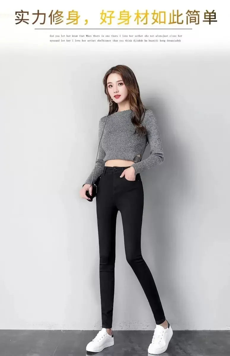 Woman Jeans Pants Black High Waist Autumn Stretch Skinny Tappered Pants Long Pants Pantalones Vaqueros Mujer