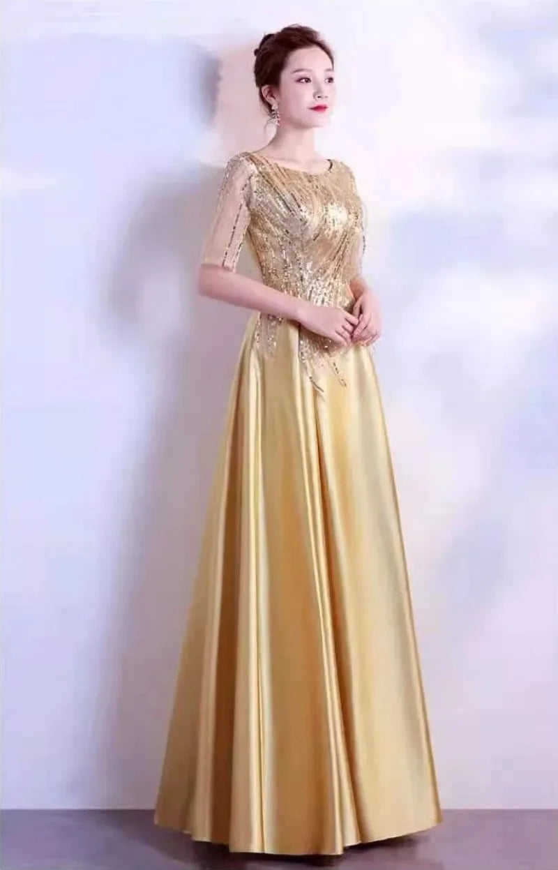 Autumn Women Sequins Long Satin Slip Dress Spaghetti Strap Party Dress Elegant Gold Silk Sexy Maxi Long Dress Club Wear New - Seprincess