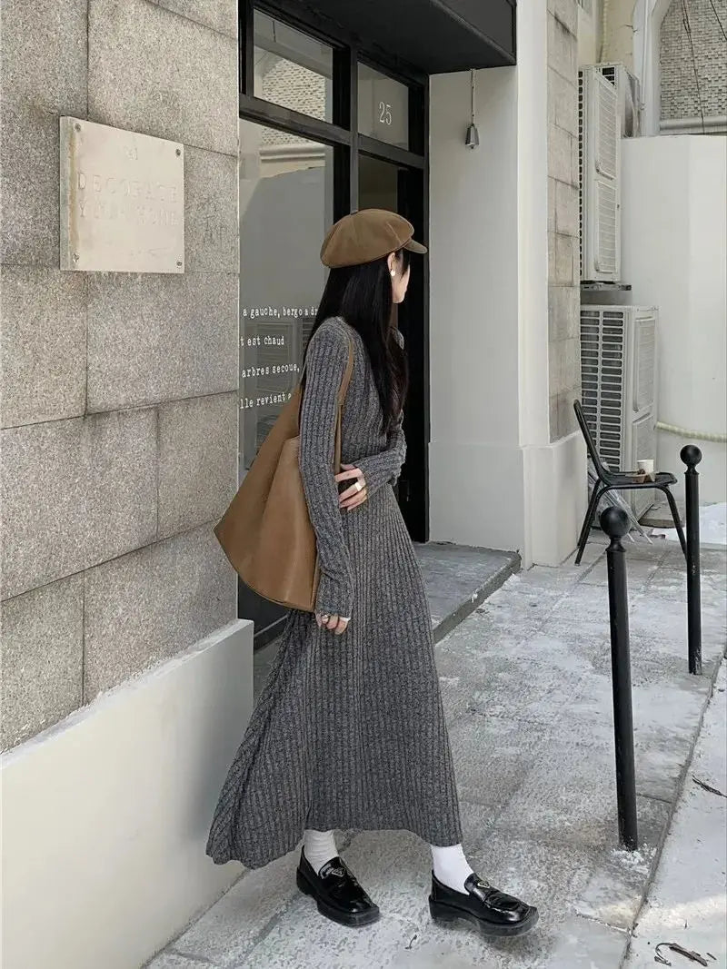 2024 Korean High-end Knitted Dress for Women Autumn/Winter Slim Fit Fashionable Versatile Long-sleeved Woolen Dress for Women - Seprincess