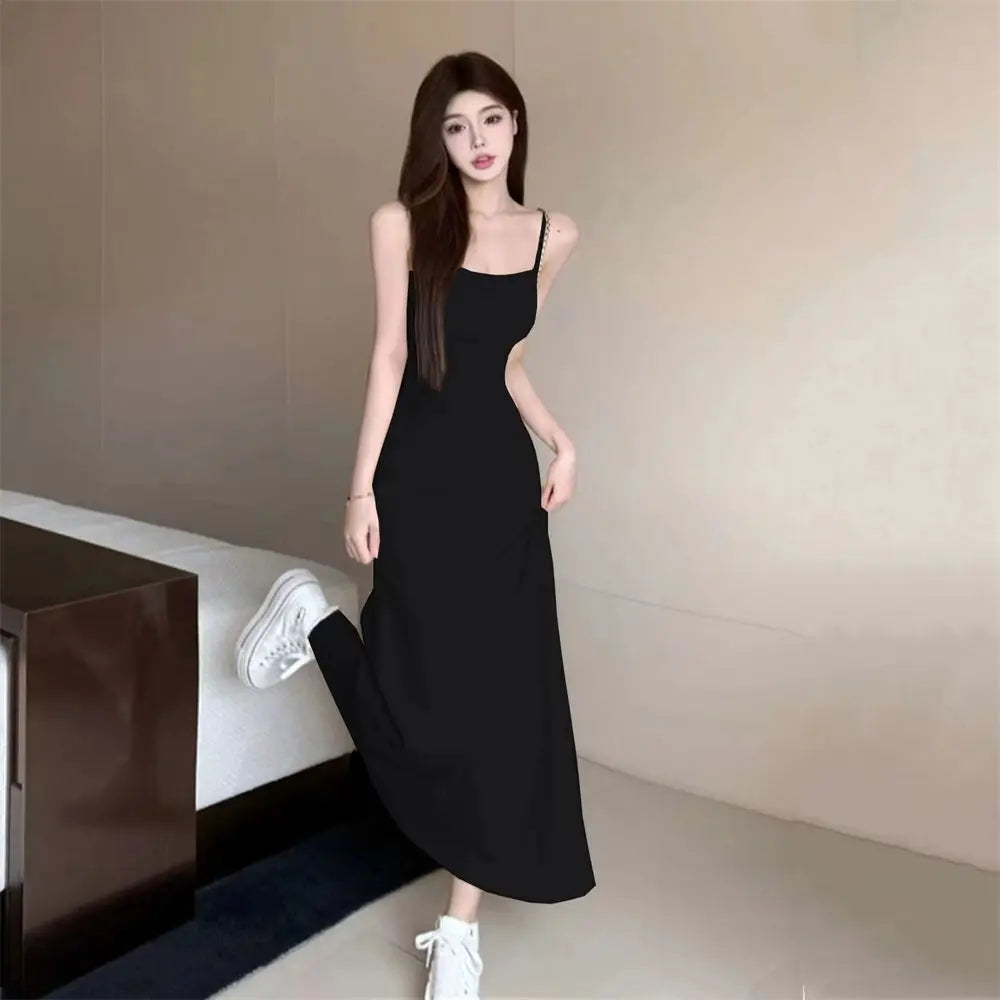 Dress Women A-line Minimalist Solid All-match Backless Elegant High Waist Leisure Popular Korean Style Female Tender Summer Cozy - Seprincess