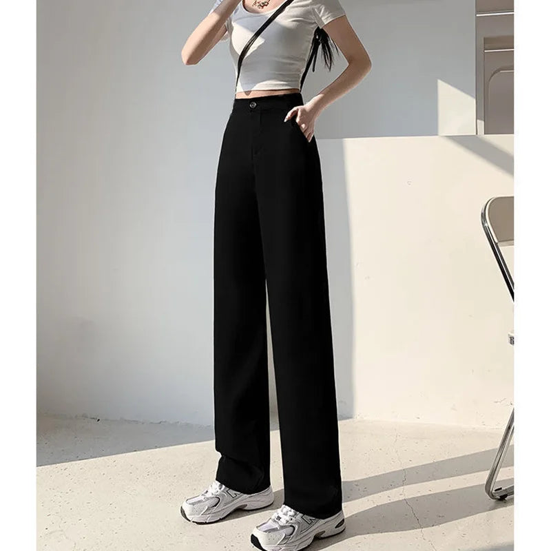 Women Solid Color Straight Pants Spring Autumn Casual Long Pants With Elastic waist Female Basic OL Full Trousers