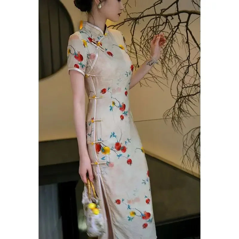 Qipao Women 2024 New Vintage Chinoiserie Young Temperament Print Cheongsam Medium Length Summer College Entrance Examination - Seprincess