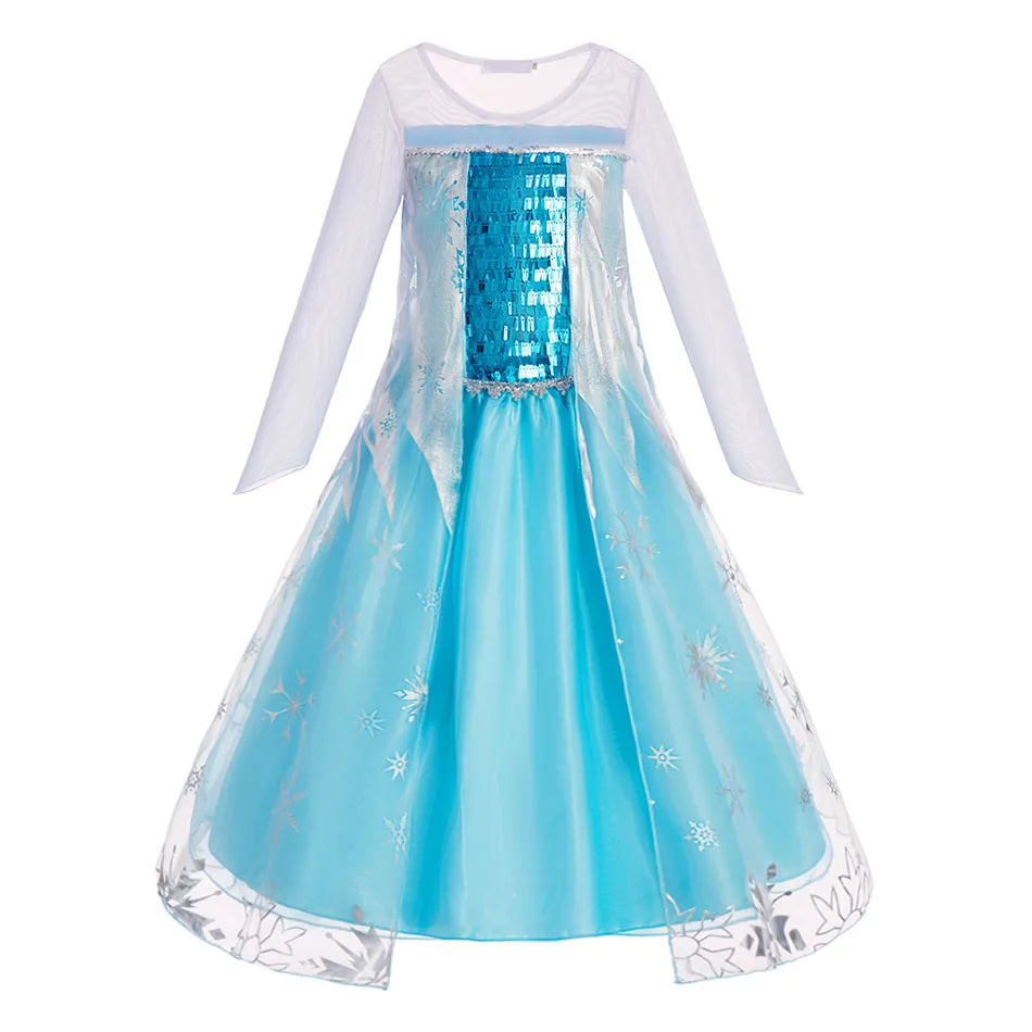 Children Elsa Gown Kids Snow Queen Dance Fancy Costume Girls Princess Halloween Long Sleeve Clothes Kids Party Cosplay Dresses - Seprincess