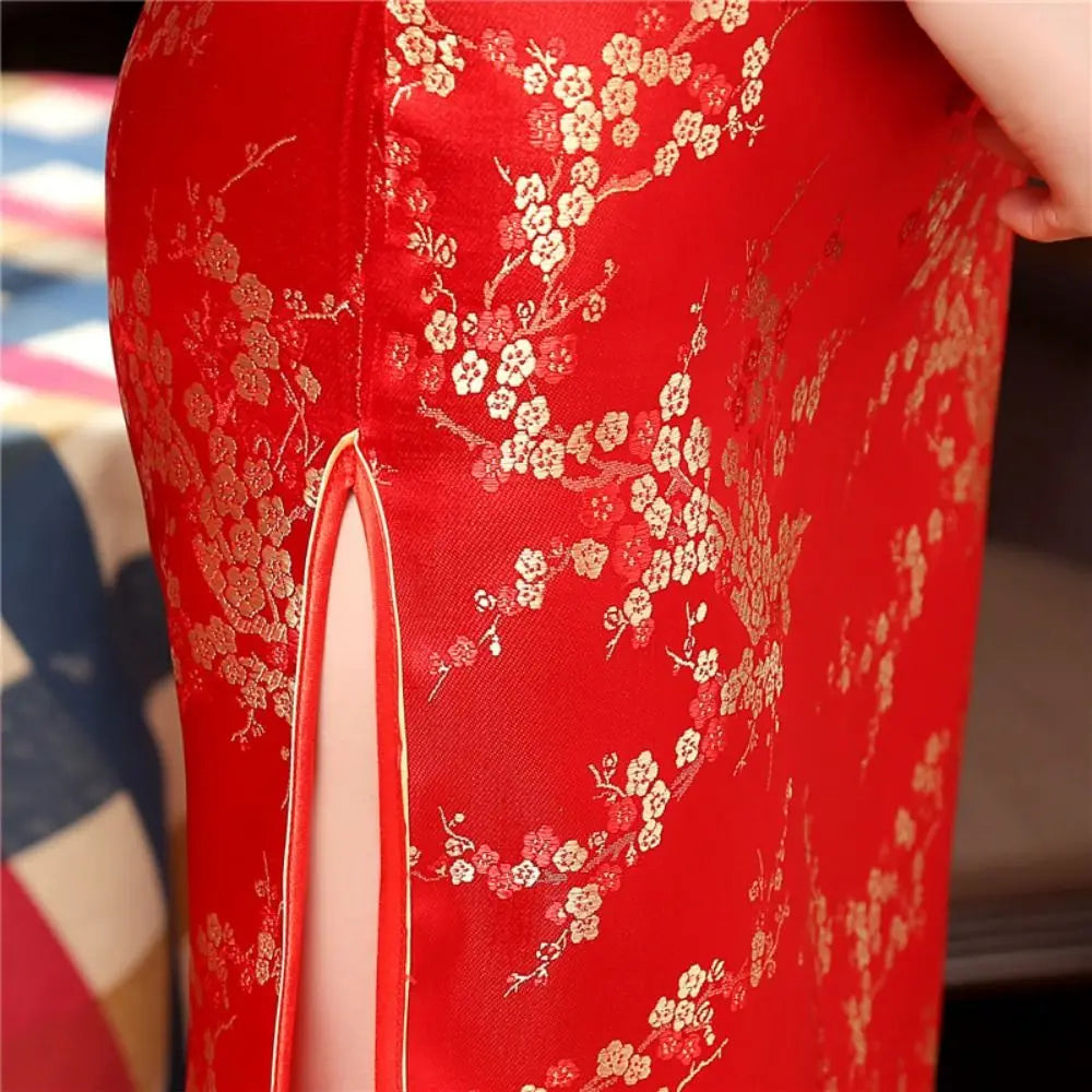 Floral Print Cheongsam Dresses Mandarin Collar Vintage Bodycon Dresses Maxi Chinese Style Chinese Qipao Evening Dress - Seprincess