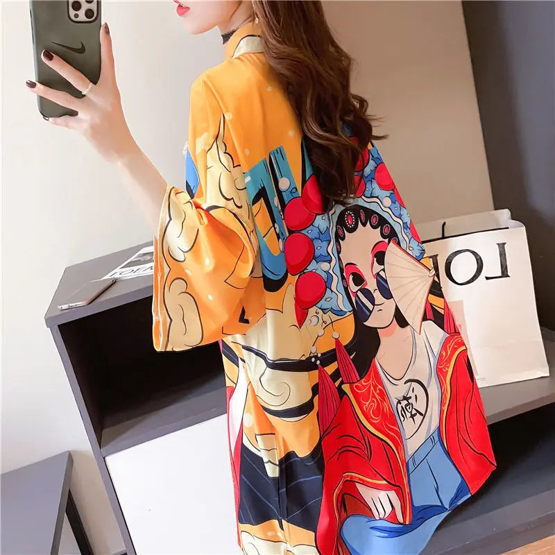 Chinese Fashion Print Dress Women Summer Long Sleeve National Style Cheongsam 2022 Modern Improve Vintage Elegant Loose Qipao - Seprincess