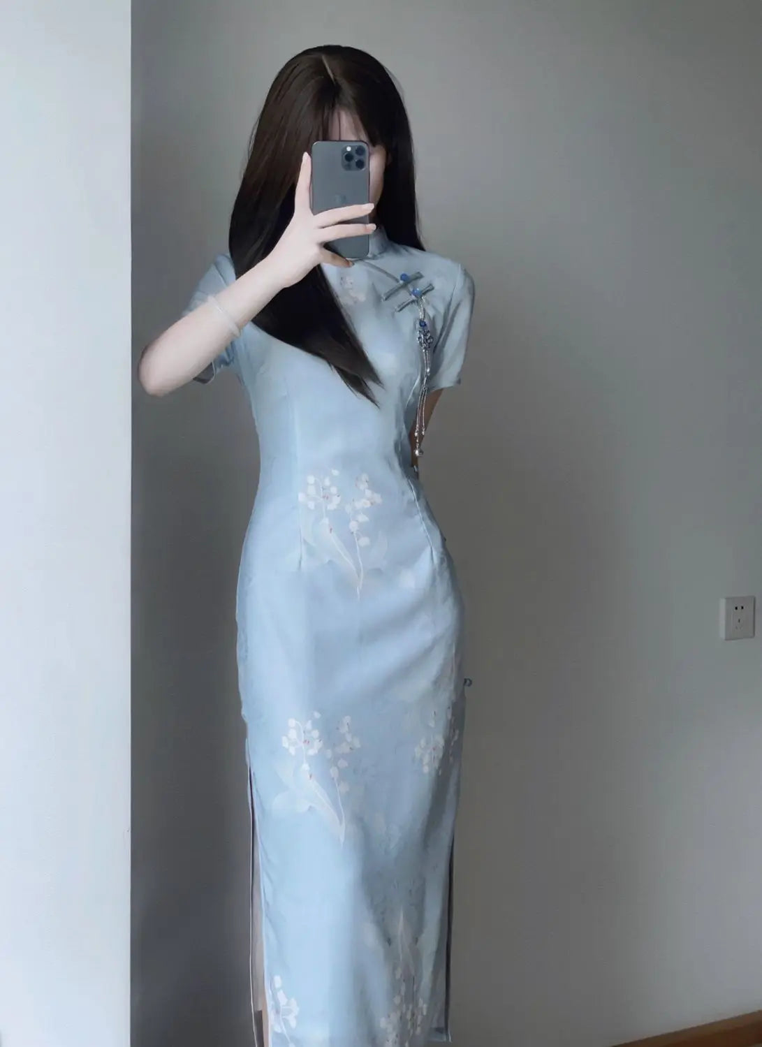 2024 Summer Cheongsam Improved Elegant Qipao Daily Slim Fit Blue Gentle Comfortable Qipao Long Vintage Dress - Seprincess