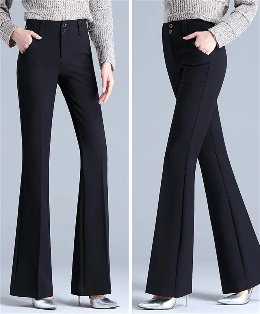 High Waist Ol Flare Suits Pants Korea Casual Strecth Office Ankle-length Pantalones Slim Women Elegant Broek Boot Cut Spodnie