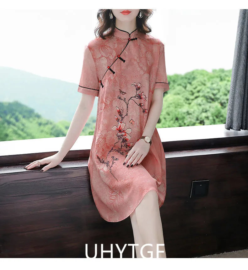 Large Size XL-5XL 2024 New Loose Fashion Modern Cheongsam Dress Women Short Sleeve Qipao Traditional Chinese Style Clothes 2492 - Seprincess