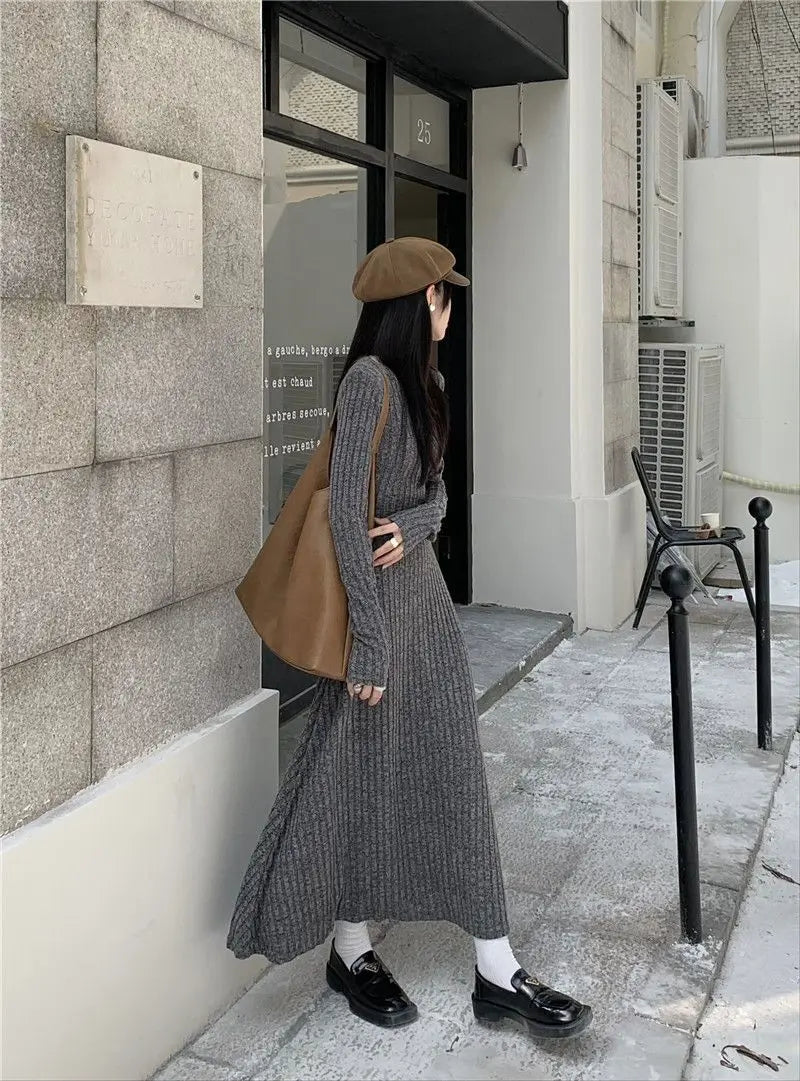 2024 Korean High-end Knitted Dress for Women Autumn/Winter Slim Fit Fashionable Versatile Long-sleeved Woolen Dress for Women - Seprincess