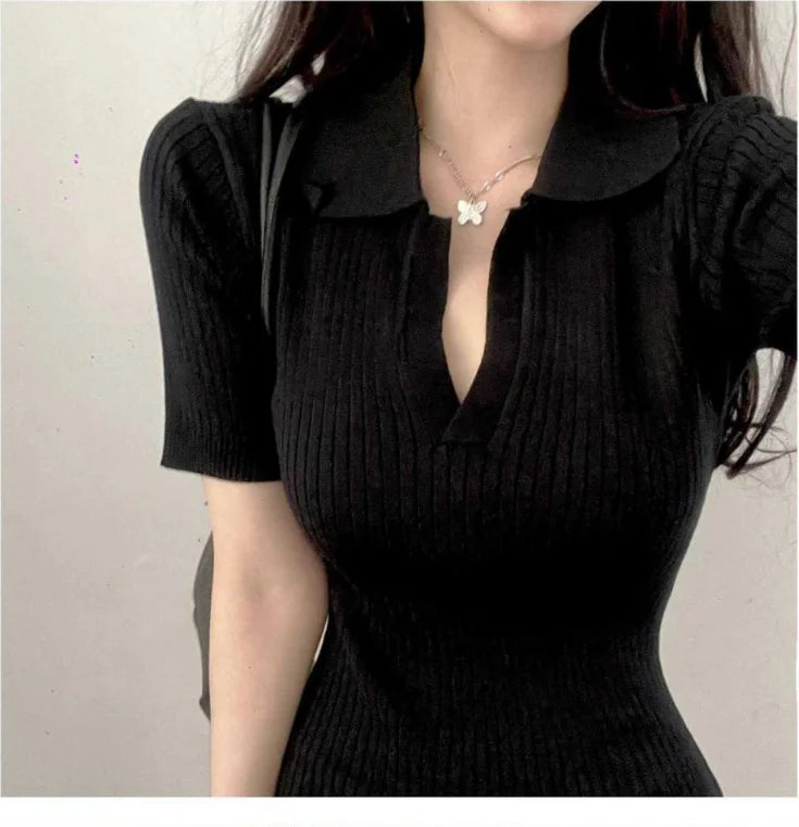 Summer Short Sleeve Dress Women Slim Knitting Female Clothes Streetwear Vacation Casual Soft Sweet Sexy Korea Fashion Dress 2024 - Seprincess