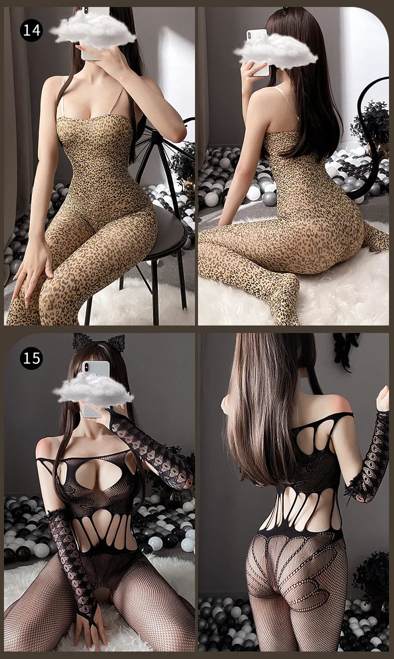 Sexy Open Crotch Bodysuit For Women Erotic Fishnet Mesh Bodystockings Female Porn Hollow Out Teddy Crotchless Stretch Lingerie