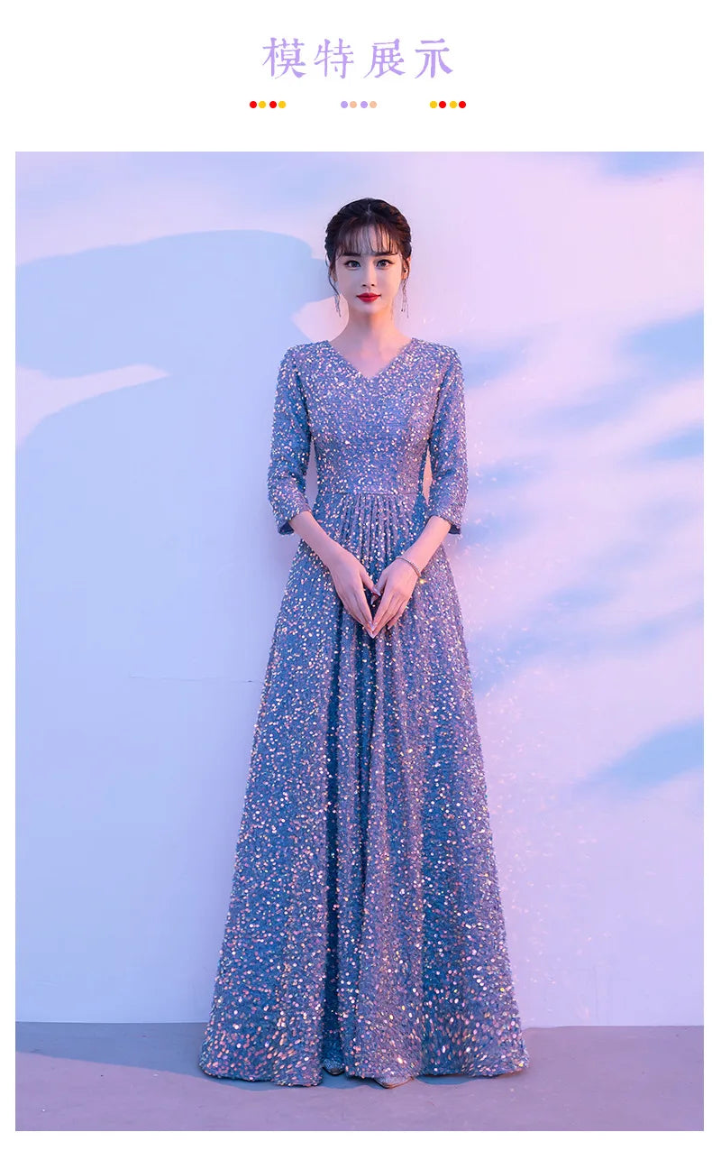 Chorus Costume Women's Banquet Piano Performance Wear Host Starry Sky Evening Long Dress Recitation Competition Clothing - Seprincess