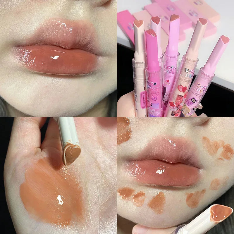 Moisturizing Jelly Mirror Lipstick Waterproof Lasting Clear Heart-shaped Solid Lip Gloss Pen Non-stick Cup Lips Tint Makeup - Seprincess