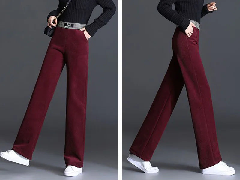 Autumn High Waist Women Corduroy Trousers Winter Thick Warm Wide Leg Pants Loose Fashion Streetwear Solid Straight Pants New