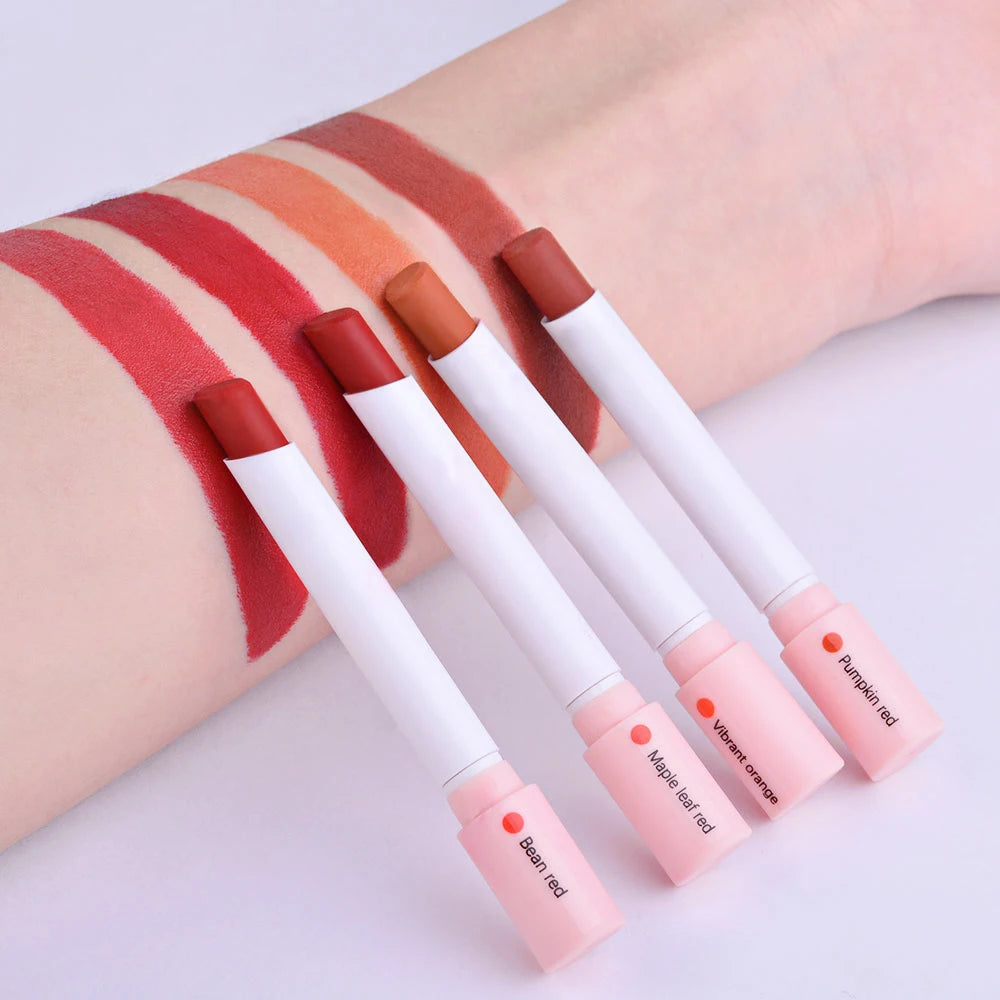 4 Colors/Set  Makeup Lipstick Cosmetics Lipstick Set Lip Tint Lip Gloss Waterproof Matte Long Lasting Make Up Pomade Red Orange - Seprincess