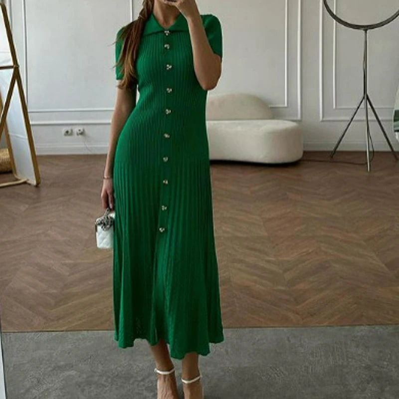 YuooMuoo Summer Maxi Dress Women Knit Black Green Long Bodycon Korean Fashion Ruffle Ladies Dresses Elegant Office Women Dress - Seprincess