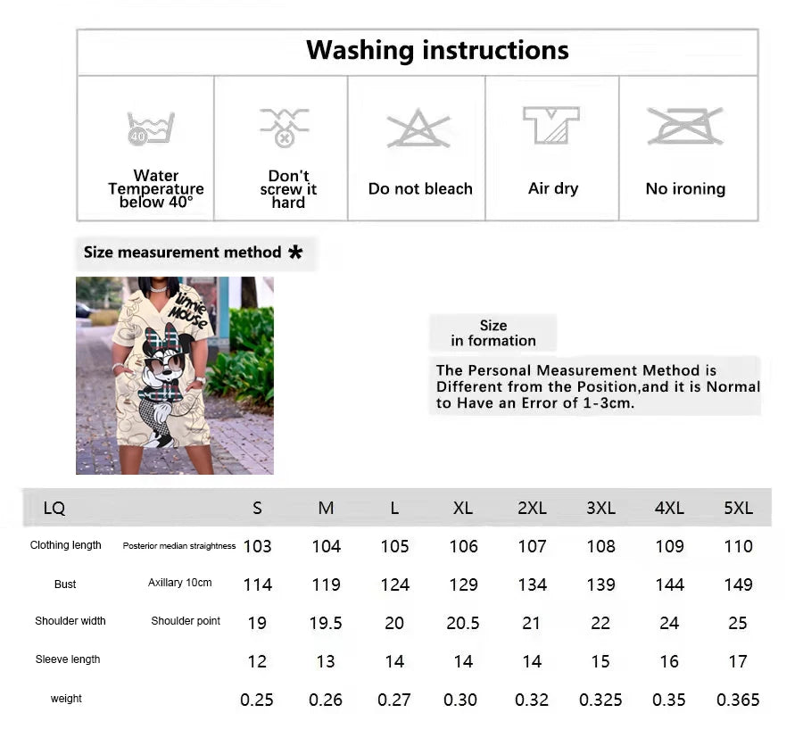 Fashion Fat Dress Women Boho 3D Party Dress Women Fashion African Dress Women Disney Minnie Sexy Sundress V Neck Loose Skirt - Seprincess