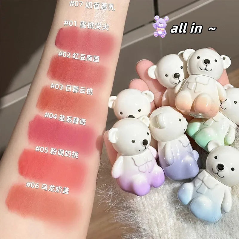 Bear Family Matte Lipstick Set High Quality Cute Makeup Waterproof Cosmetics Gift Beauty Ornaments Necklace - Seprincess