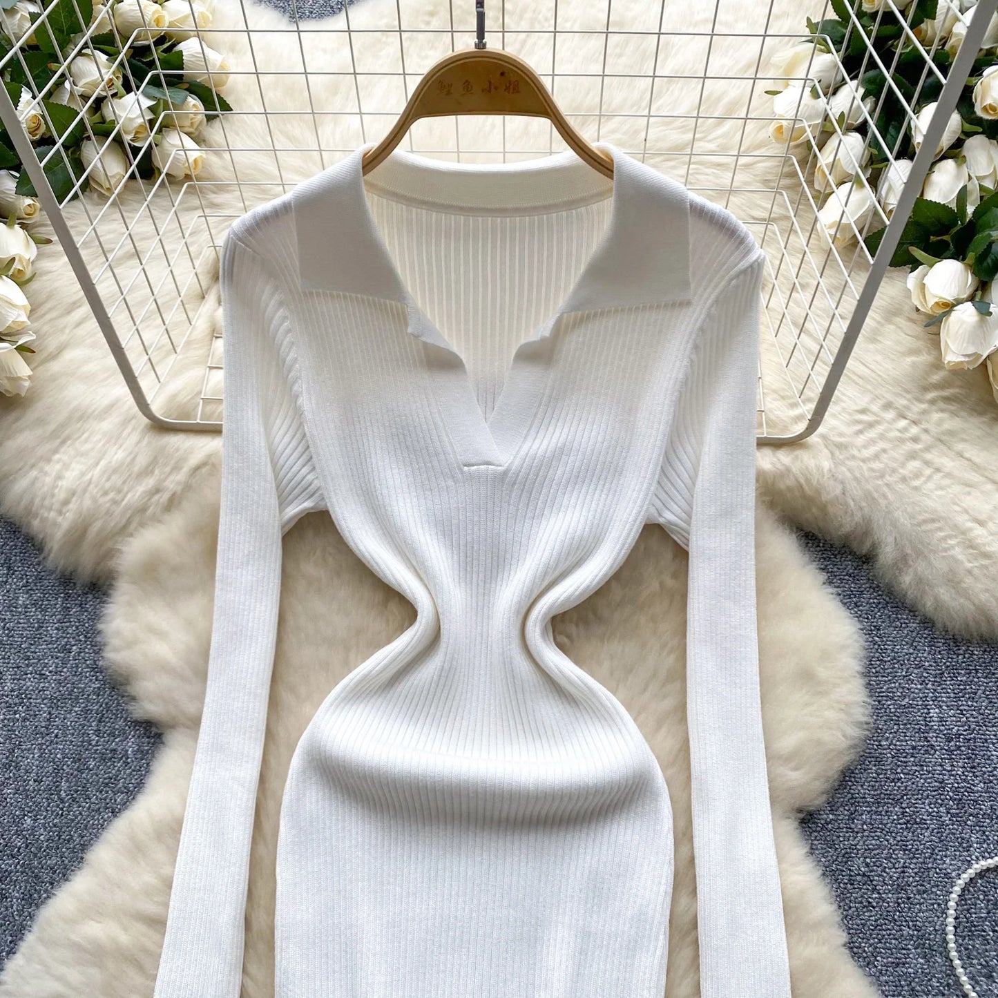 SINGREINY French Vintage Sweater Dress 2024 Ladies Lapel Long Sleeves Autumn Fashion Solid Basics Bodycon Knitted Long Dress