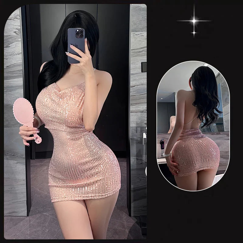 Dress Tight suspender hip hugging short skirt sequins women's clothes Party dresses woman sexy girl latex ladies clothing xxx - Seprincess