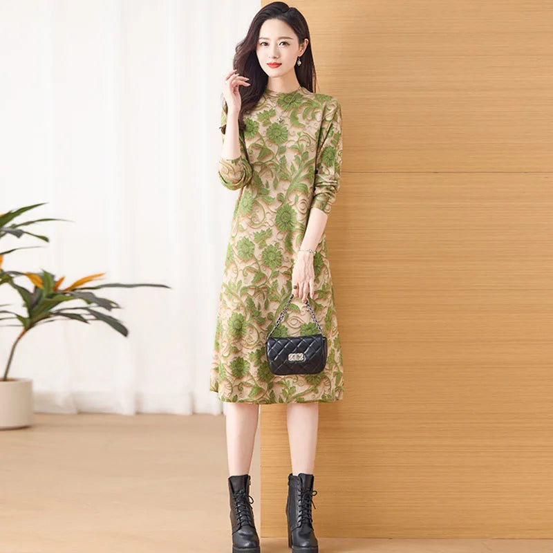 Woomen Clothing Korean Fashion Slim Knitted Jacquard Dresses Winter Thick Office Lady Daily Commute Comfortable Soft Dress - Seprincess