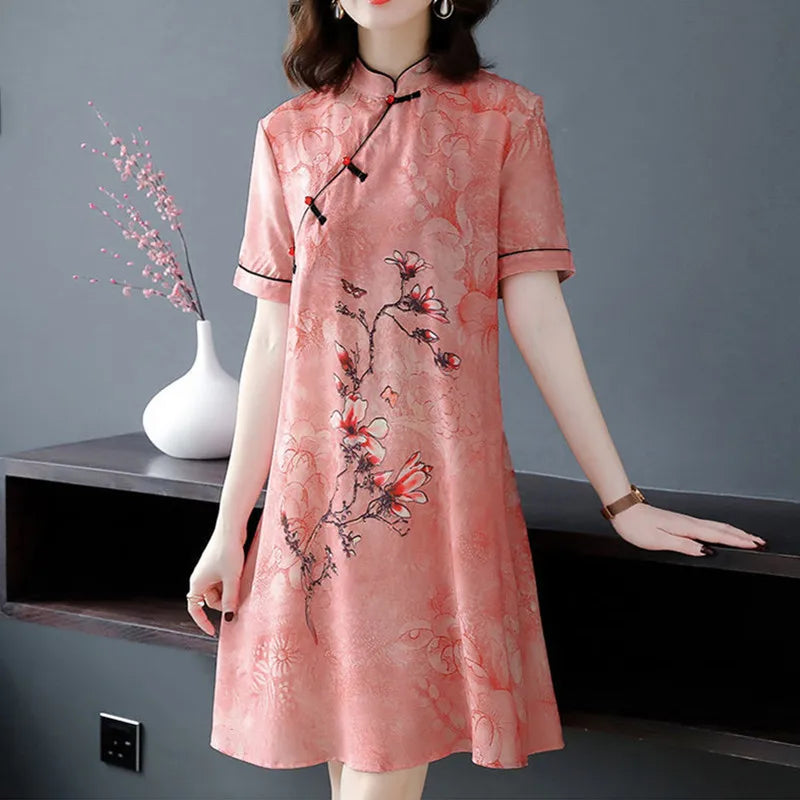 Large Size XL-5XL 2024 New Loose Fashion Modern Cheongsam Dress Women Short Sleeve Qipao Traditional Chinese Style Clothes 2492 - Seprincess