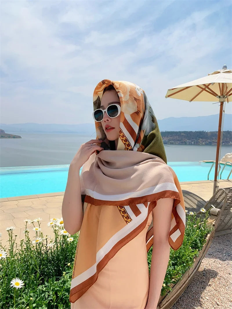 HOT 130x130cm large Velvet Texture Squar Travel Scarf Beach Dress Bikini Sarong Wrap Women Brazilian Swimsuit Bathing Cover-ups