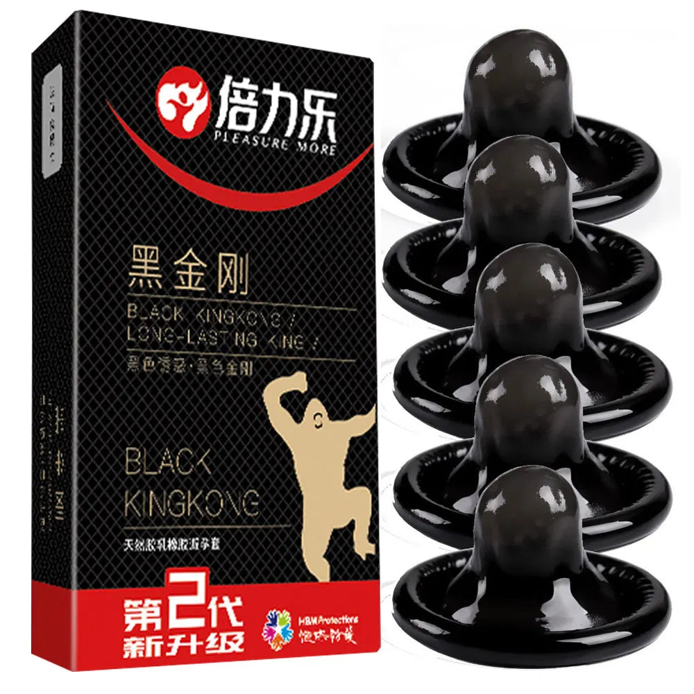 10pcs Condoms Black Durable Ultra Thin Penis Sleeve Long Lasting Natural Latex Lubricated Condom Men Contraception Sex Products - Seprincess