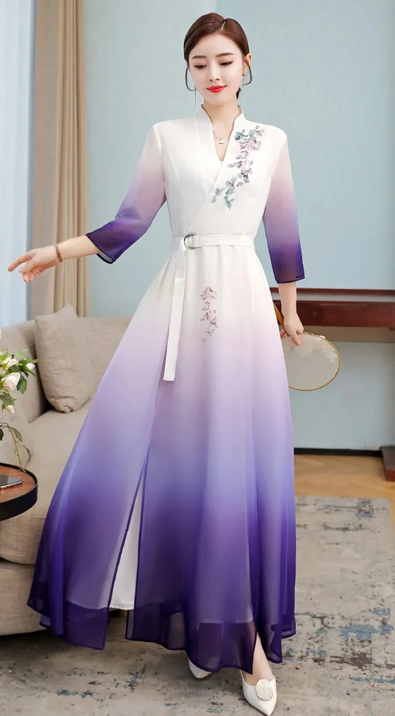 Vietnam Traditional Dress Chinese Style Aodai Cheongsam Qipao China Oriental Dress Vietnam Clothing Long Ao Dai Dress 10049 - Seprincess