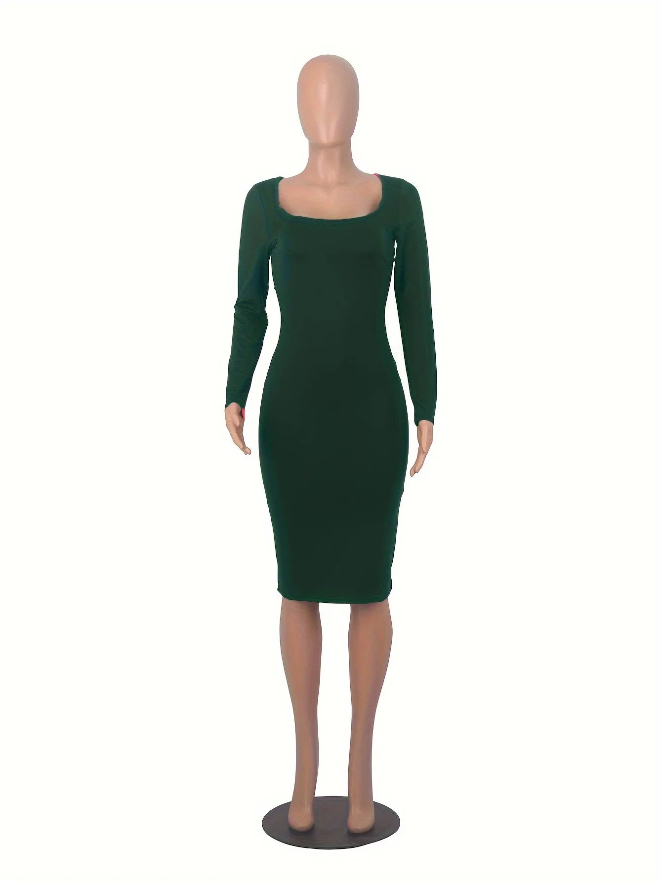 Womens Long Sleeve U-Neck Party Bodycon Midi Jumper Dress Stretch Winter Dresses - Seprincess