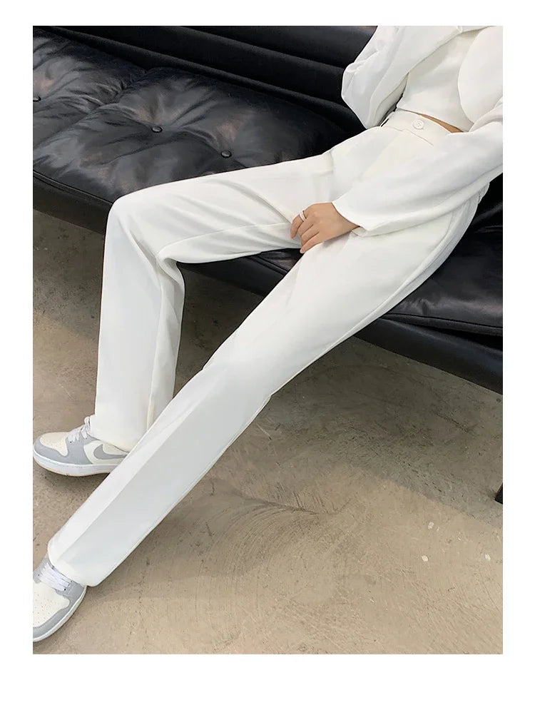 Casual High Waist Loose Wide Leg Pants for Women Spring Autumn New Female Floor-Length White Suits Pants Ladies Long Trousers