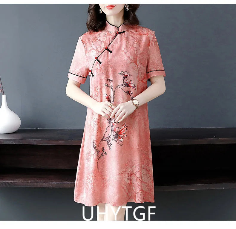 Large Size XL-5XL 2024 New Loose Fashion Modern Cheongsam Dress Women Short Sleeve Qipao Traditional Chinese Style Clothes 2492 - Seprincess