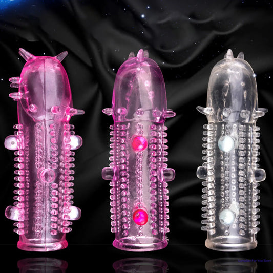 3D Large Particles Crystal Mace Penis Condoms with Spines Thick Penis Enlarger Delay Ejaculation Cock Ring for Sex Life Couples - Seprincess