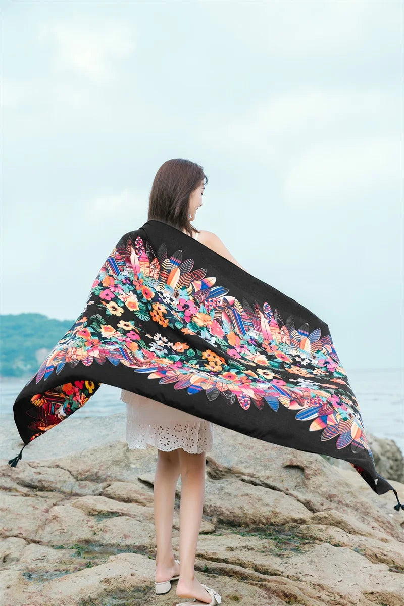 90x185cm  Printing Process Twill Summer Suncare Beach Dress Bikini Sarong Wrap Scarf Women Brazilian Swimsuit Bathing Cover-ups