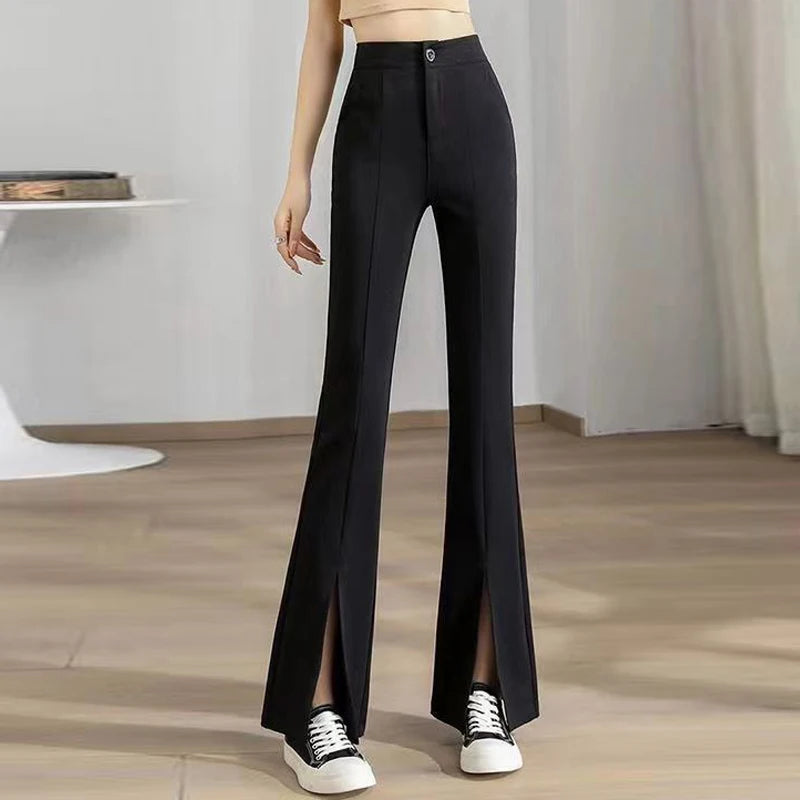 New Women Clothing Korean Fashion Split High Waist Elegant Flare Pants Female Harajuku Black Slim Trousers Y2K Casual Pantalones