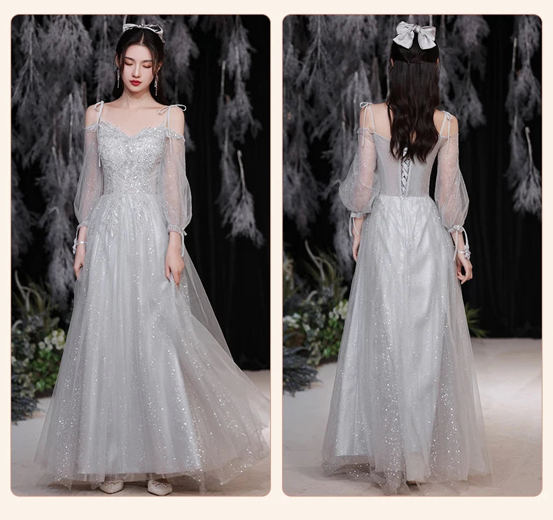 Temperament grey bridesmaid dress 4 Styles Applique Sisters Group Graduation Evening Dresses Simple Wedding Female Guest Dress