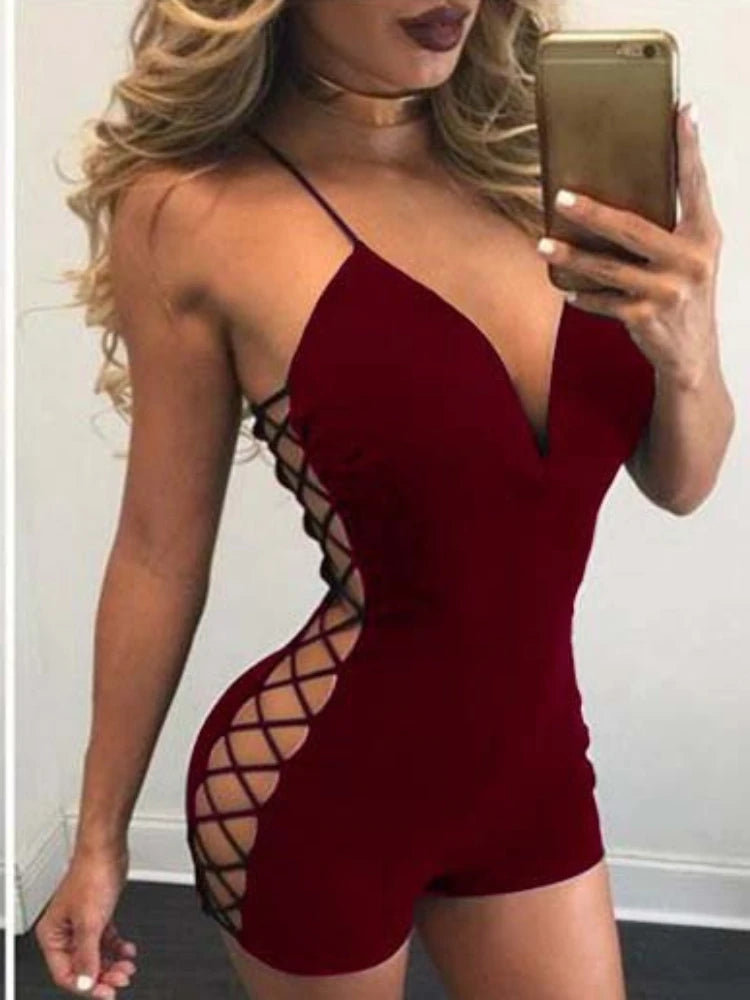 Sexy Deep V Neck Side Cut Out Cross Bandage Slim Bodycon Dress Women Spaghetti Strap Skinny Mini Dress Club Party Vestidos - Seprincess