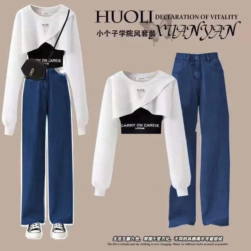 Spring and Autumn Set Women's 2024 Korean Loose Fashion Top Casual Work Pants Age Reducing Three Piece Set - Seprincess