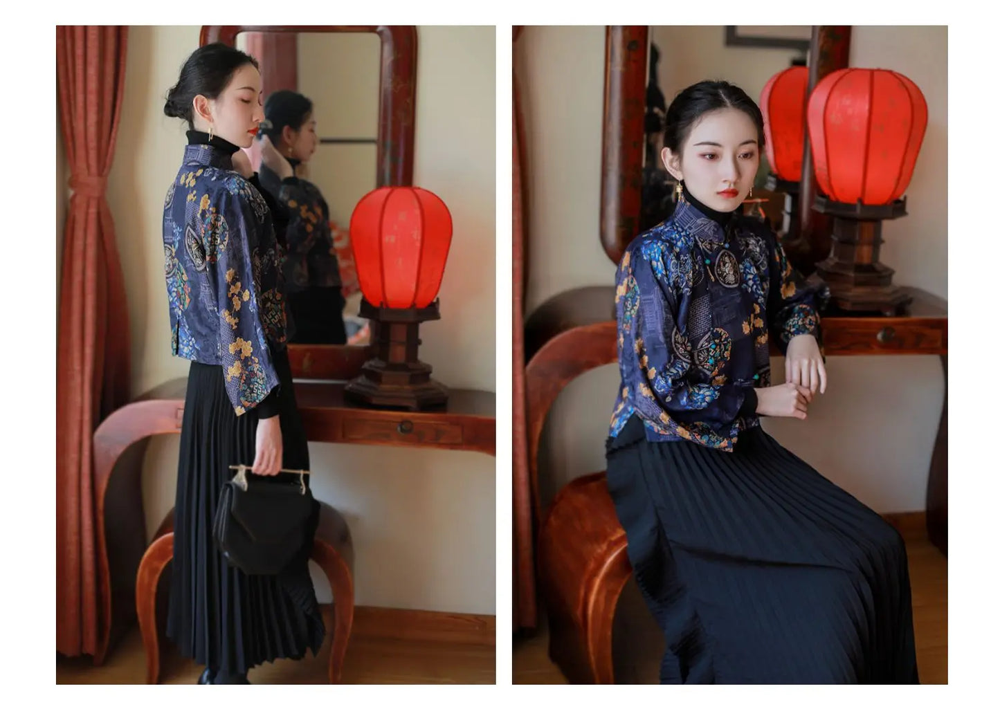 2024 spring autumn chinese style traditional hanfu top print cheongsam oriental blouse elegant festival party dress qipao top - Seprincess