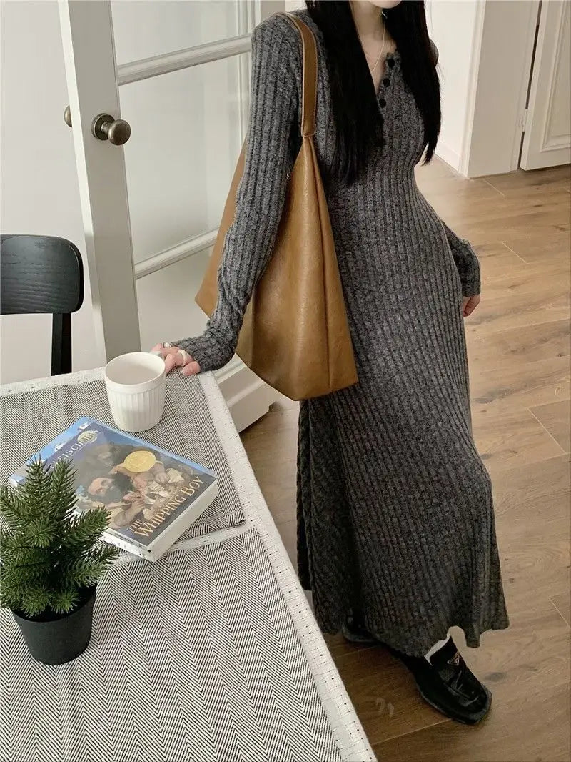 2024 Korean High-end Knitted Dress for Women Autumn/Winter Slim Fit Fashionable Versatile Long-sleeved Woolen Dress for Women - Seprincess