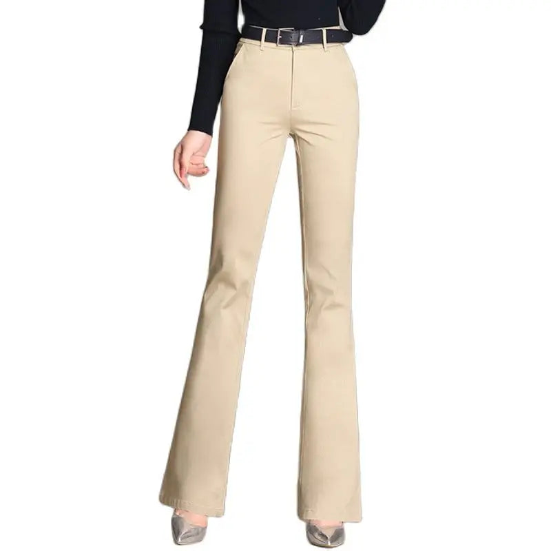 YUEY New Womens Spring Summer Trousers  Thin 100% Cotton Flared Pants Solid Color Casual Stretch S To 4XL Dropshiping