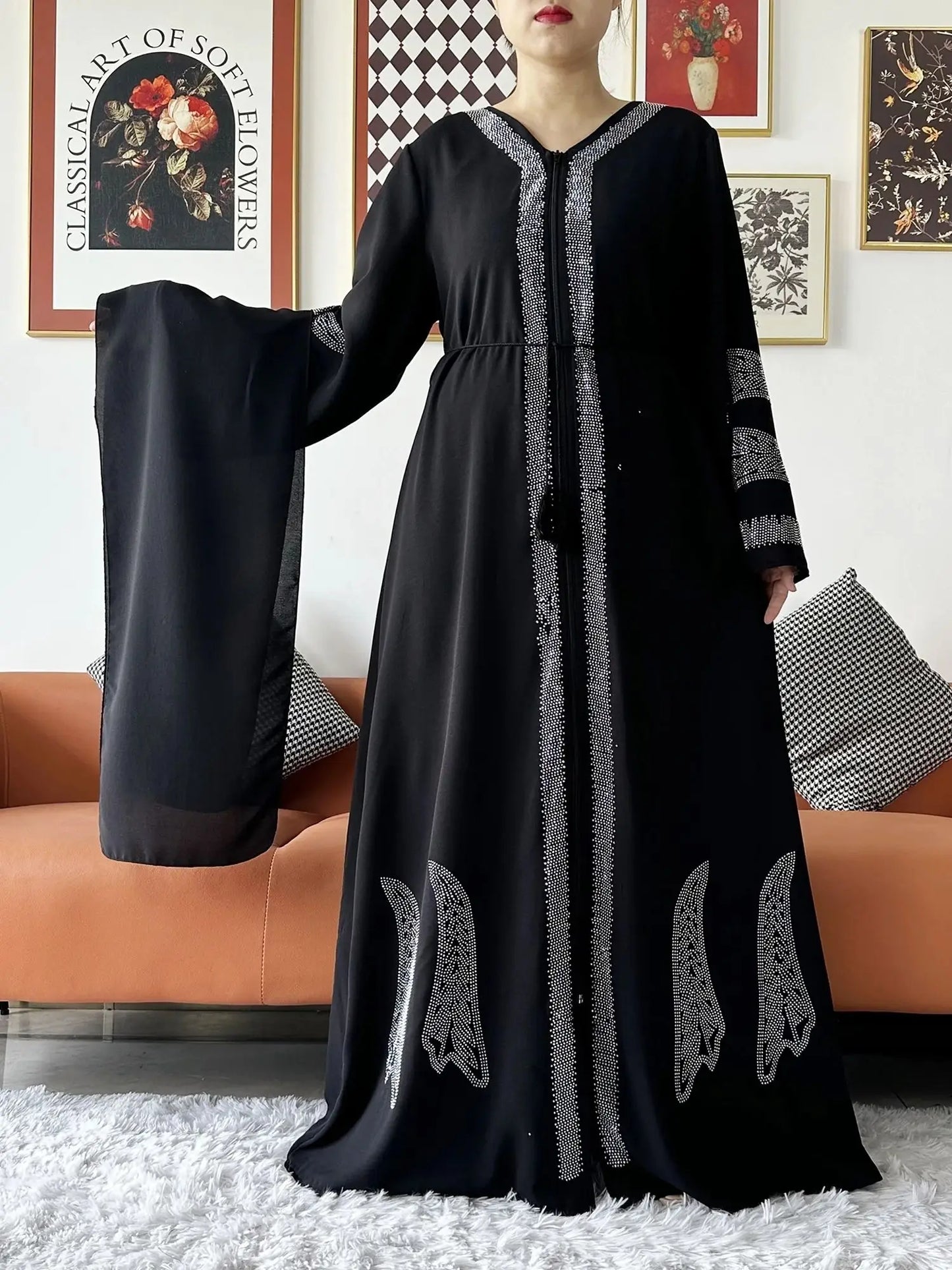 New Women Elegant Dress Chiffon Open Abaya with Zipper Muslim Women Dress Islamic Clothing Cardigan Abaya Women Muslim Dress - Seprincess