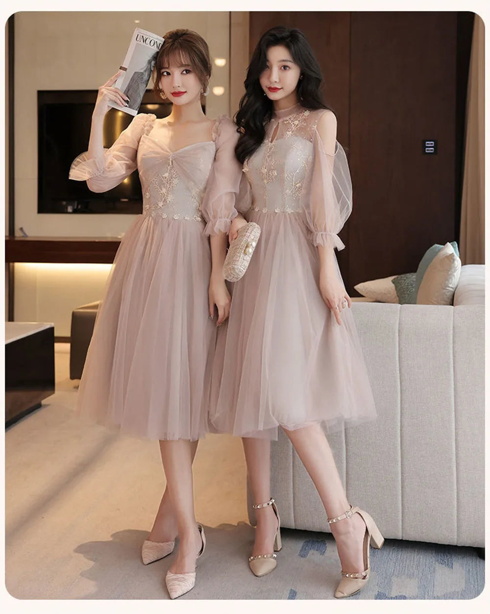 4 Styles Elegant Simple Bridesmaid Dress Women's Tulle Half Sleeves Slim Fit Design A-Line Dress Applique Wedding Party Vestido