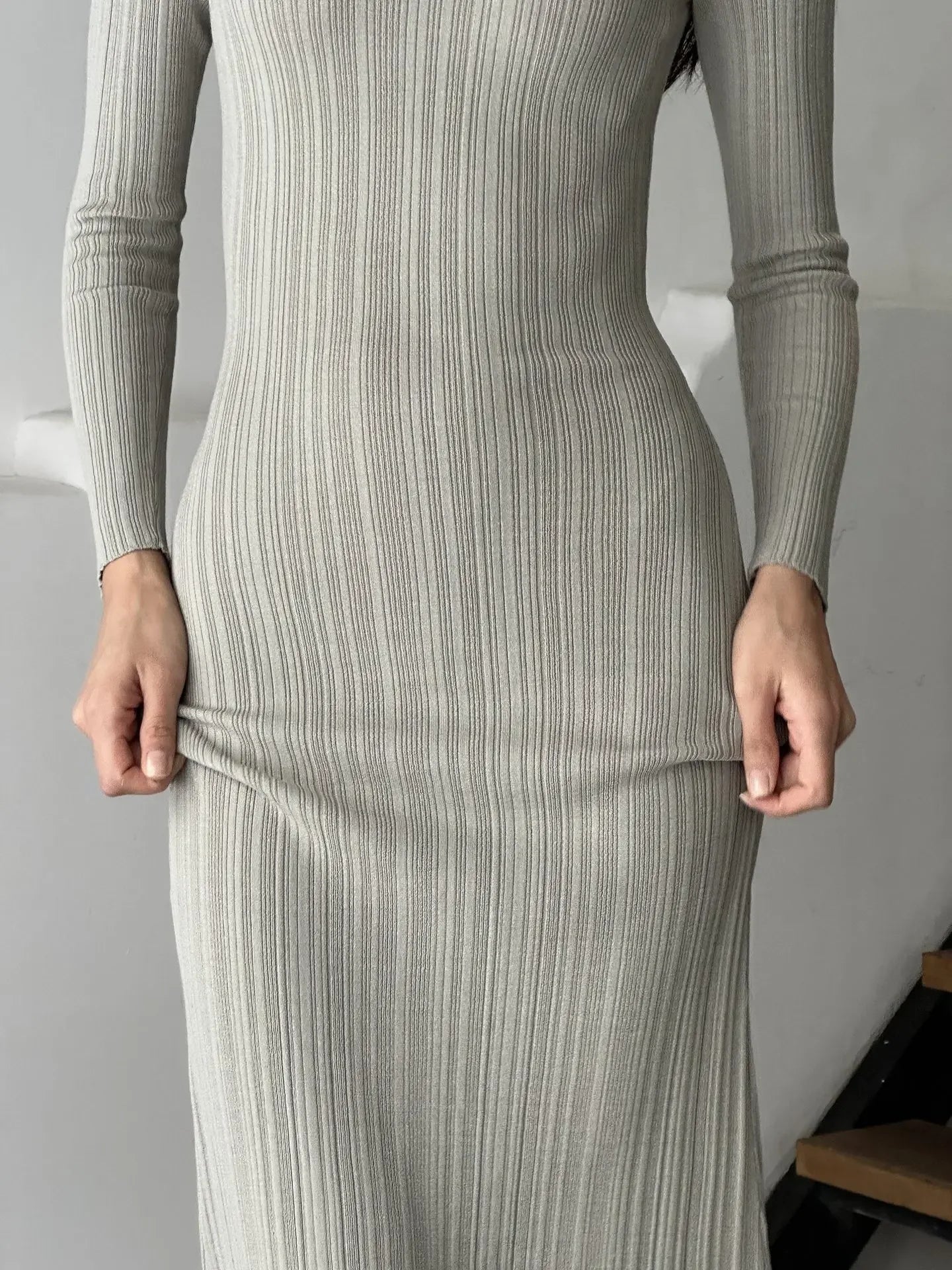 Autumn Long Sleeve Knitted Maxi Dress Women Elegant Sexy Pit Strip O-Neck Bodycon Evening Party Dresses 2024 Lady Casual Dress - Seprincess