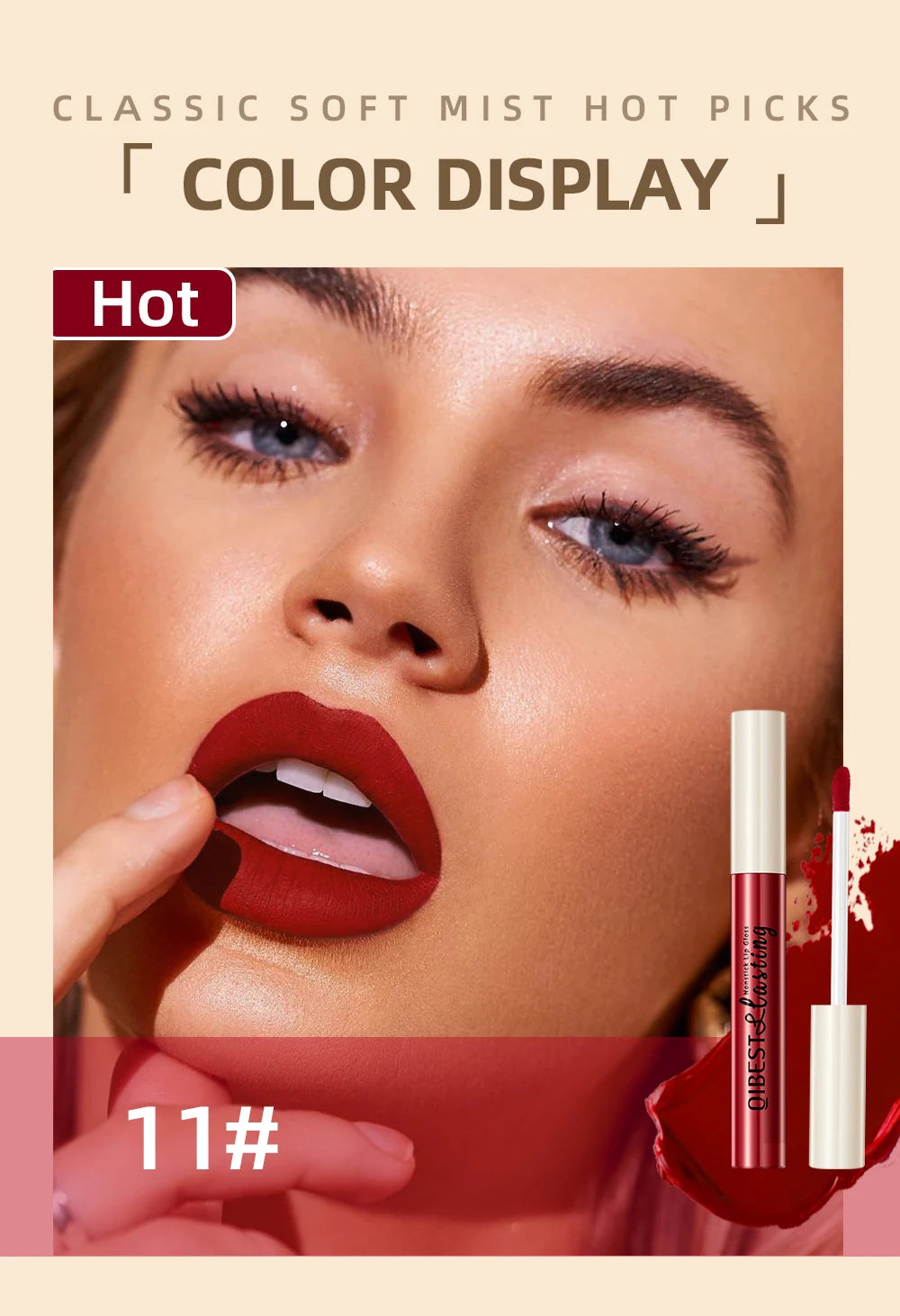 QIBEST Liquid Lipstick Waterproof Velvet Nude Matte Sexy Red Lip Gloss Long Lasting Nonstick Lip Stain Makeup 24 Colors Hots - Seprincess