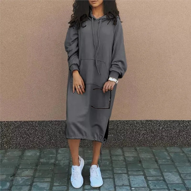 Autumn Winter Fashion Solid Sweatshirt Dress For Women O Neck Long Sleeve Casual Loose Femme Dresses 2023New Office Ladies Dress - Seprincess