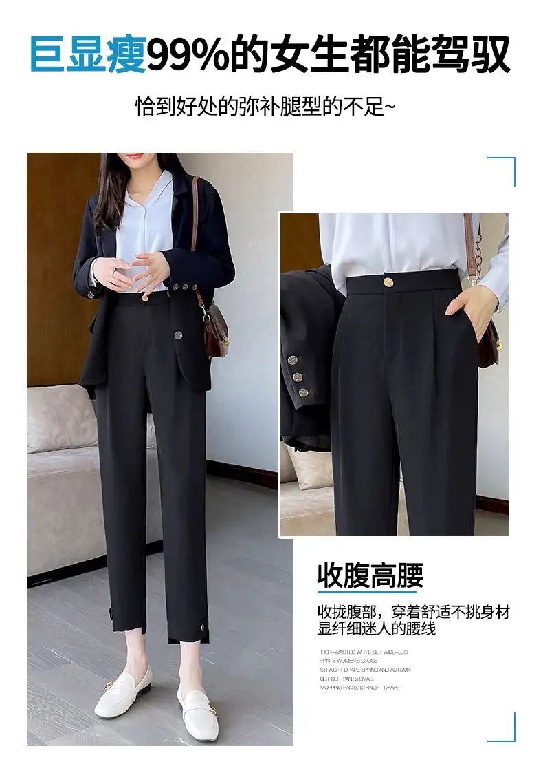 New Black Suit Pants For Women 2023 Spring/summer Straight Barrel Irregular High Waist Casual Cropped Wide Leg Pants