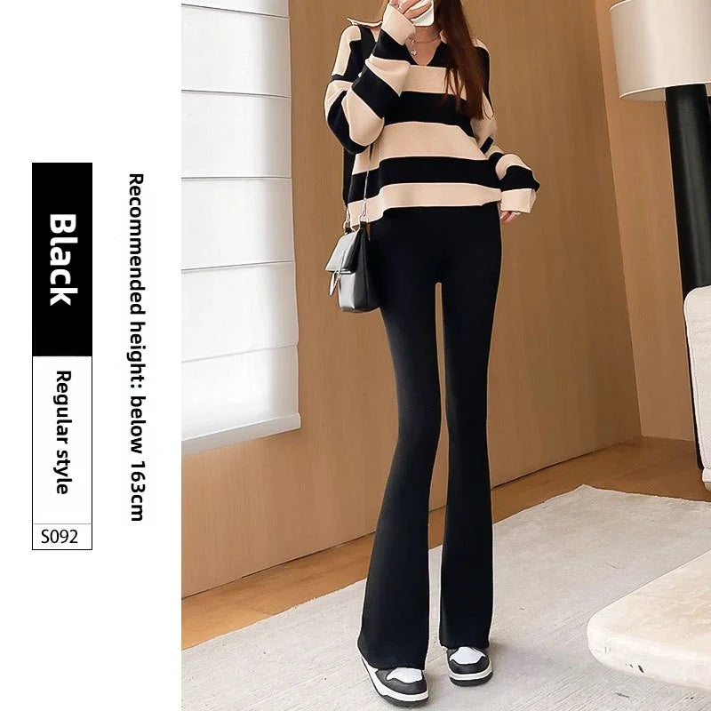 2024 New Autumn and Winter Shark Flared Pants Women's Wear High Waist Skinny Elastic Yoga Fleece Leggings