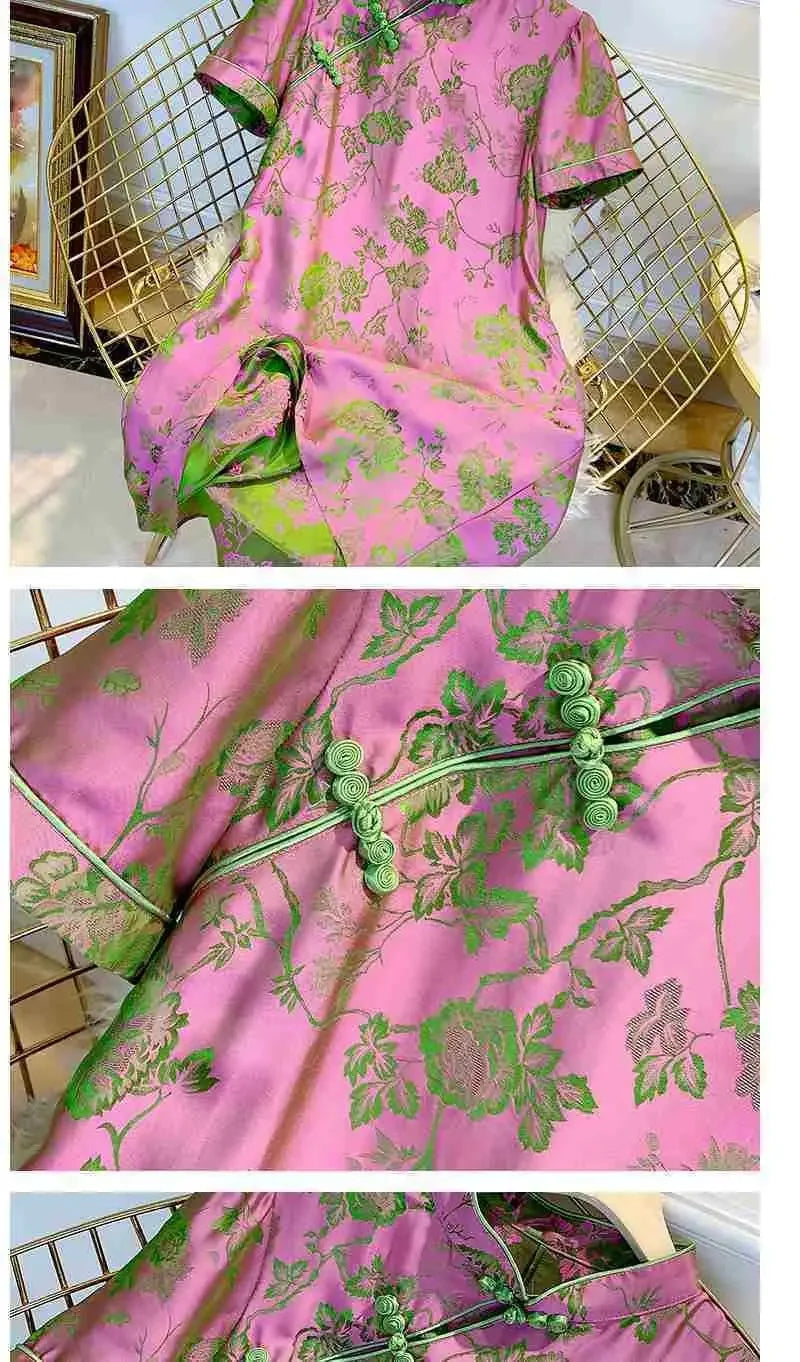 2023 New Improved Flower Printed Chinese Qipao Dress Spring Summer Short Sleeve Stand Collar Women Retro Fashion Cheongsam - Seprincess